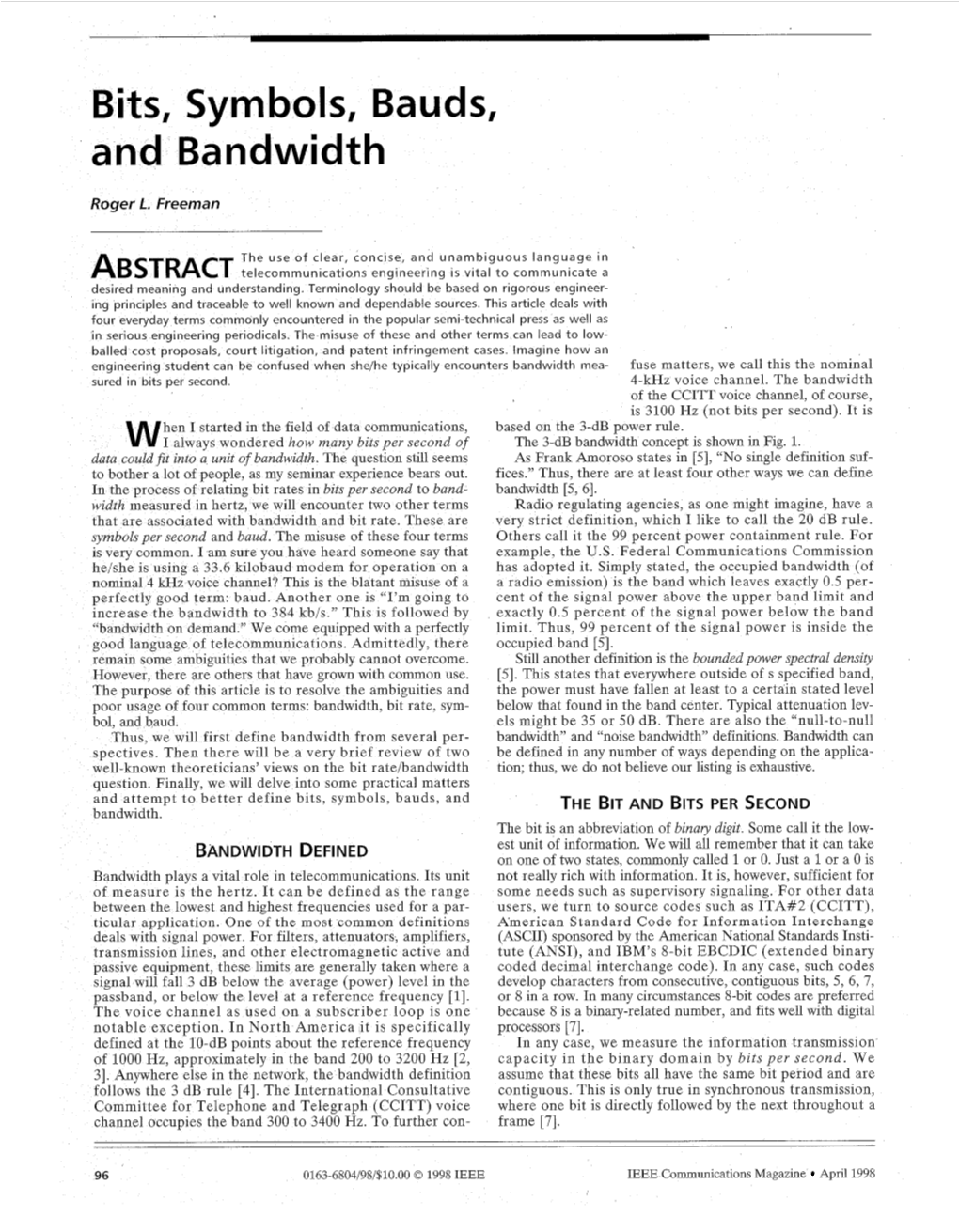 Bits, Symbols, Bauds, and Bandwidth