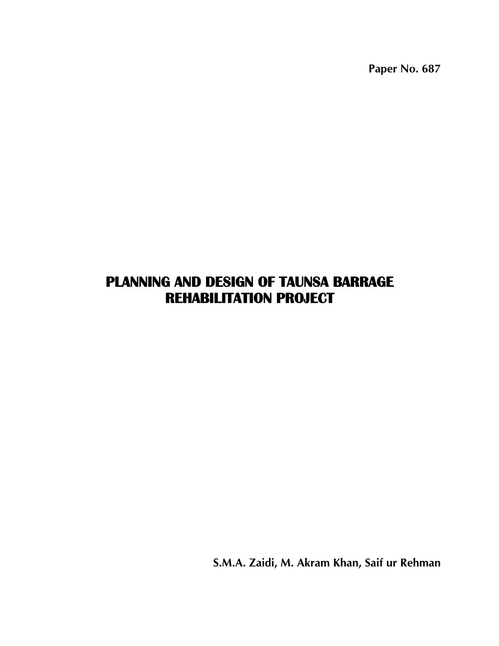 Planning and Design of Taunsa Barrage Rehabilitation Project