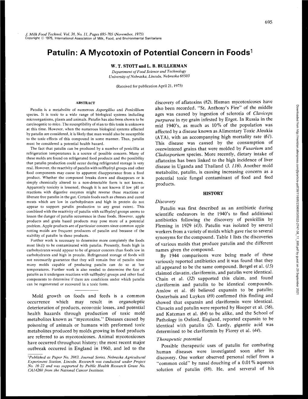 Patulin: a Mycotoxin of Potential Concern in Foods1