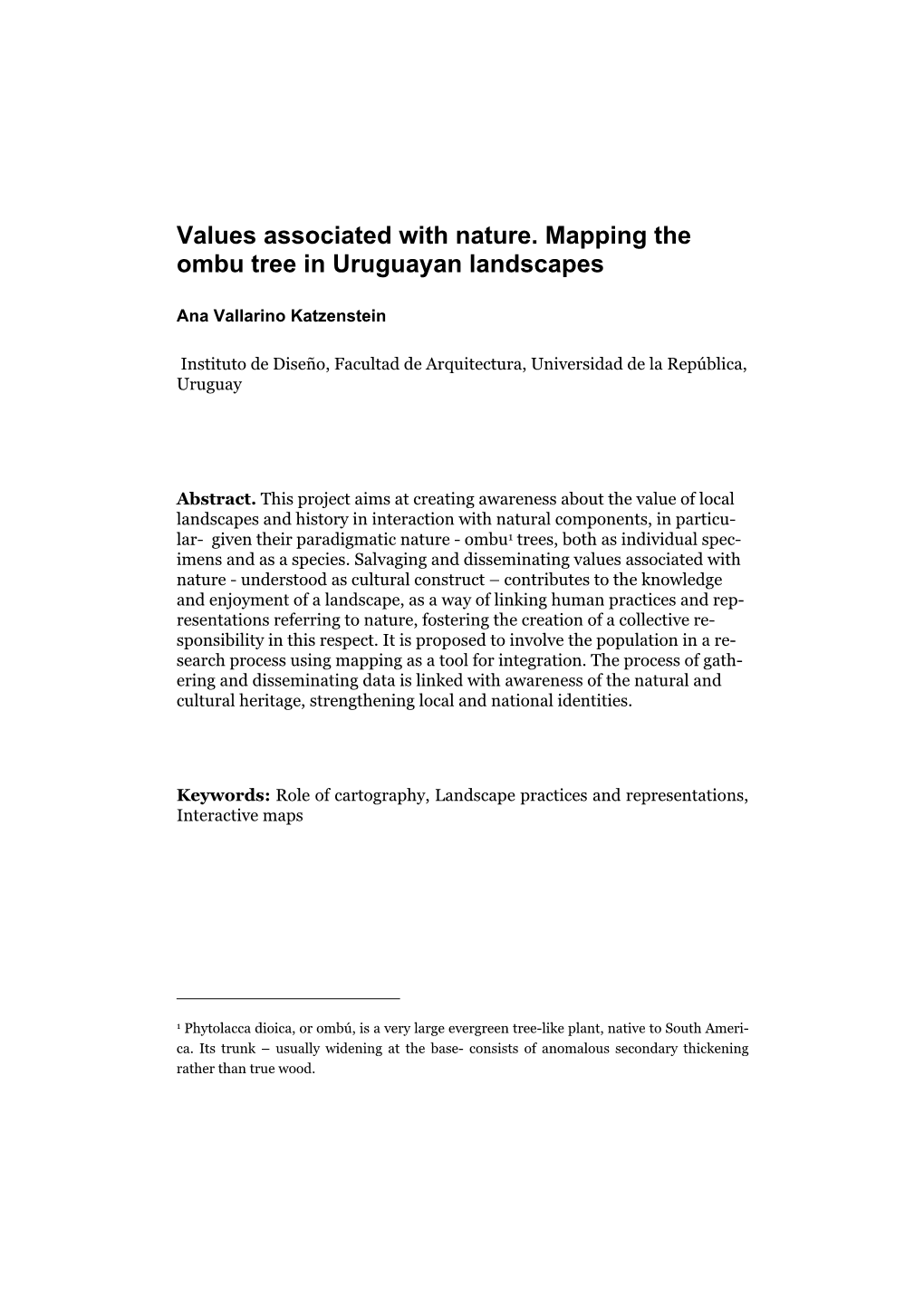 Values Associated with Nature. Mapping the Ombu Tree in Uruguayan Landscapes