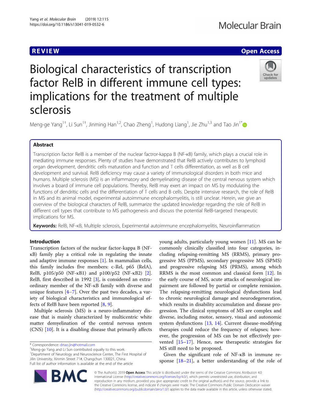 Biological Characteristics of Transcription Factor Relb in Different