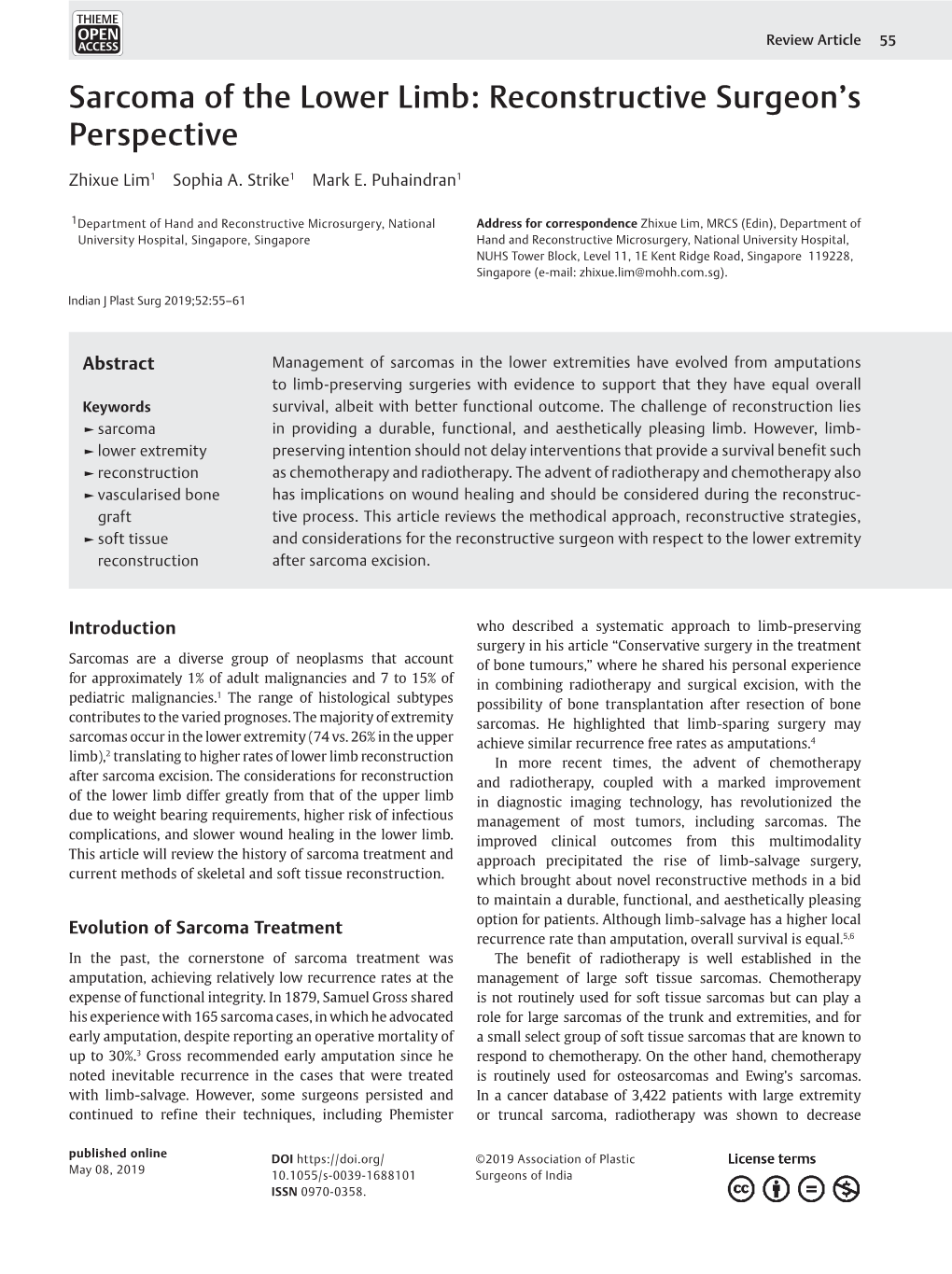 Sarcoma of the Lower Limb: Reconstructive Surgeon's Perspective