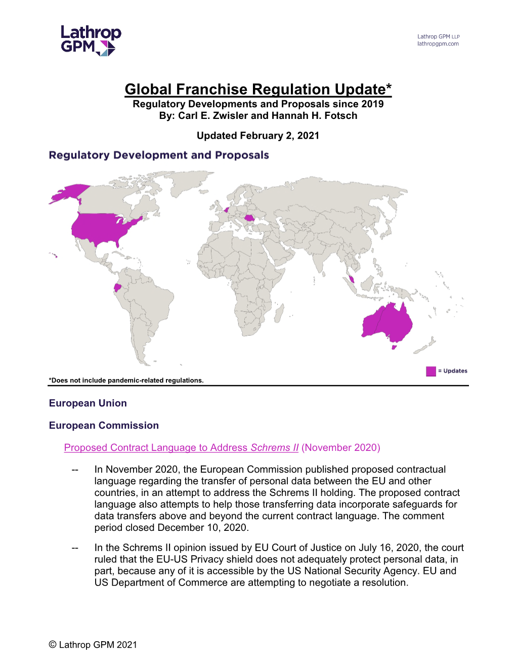 Global Franchise Regulation Update* Regulatory Developments and Proposals Since 2019 By: Carl E