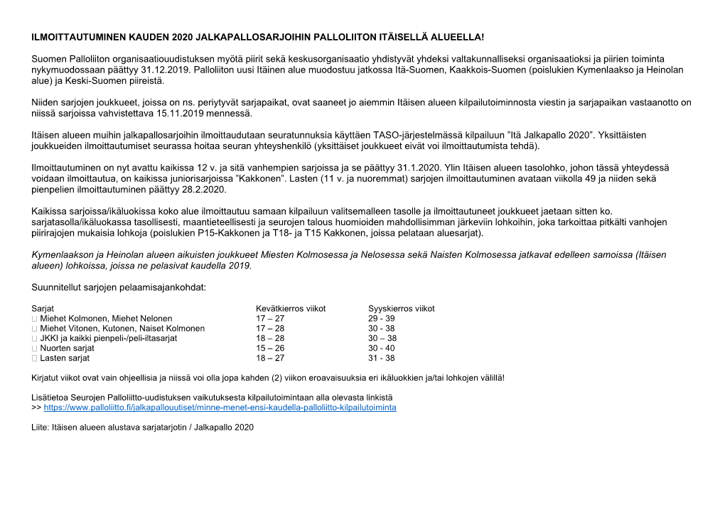 Suomen Palloliiton Organisaatiouudistuksen My