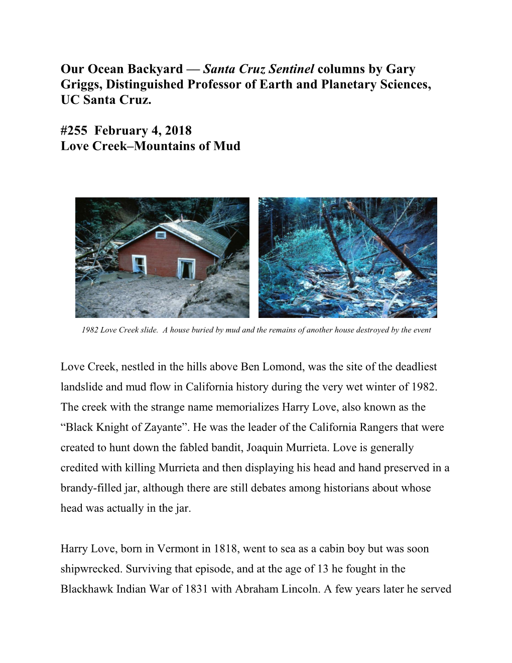 Our Ocean Backyard –– Santa Cruz Sentinel Columns by Gary Griggs, Distinguished Professor of Earth and Planetary Sciences, UC Santa Cruz