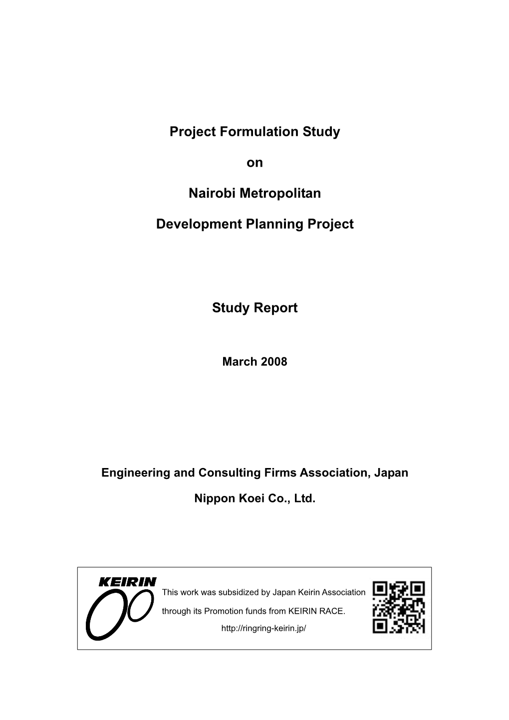 Project Formulation Study on Nairobi Metropolitan Development