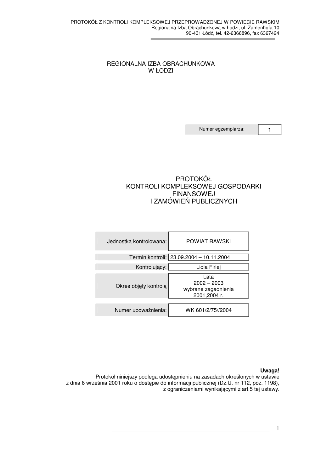 Protokół Kontroli Kompleksowej Gospodarki Finansowej I Zamówie Ń Publicznych