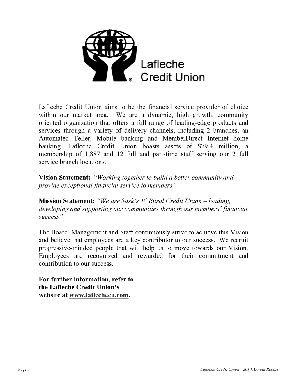 Lafleche Credit Union 2019 Annual Report