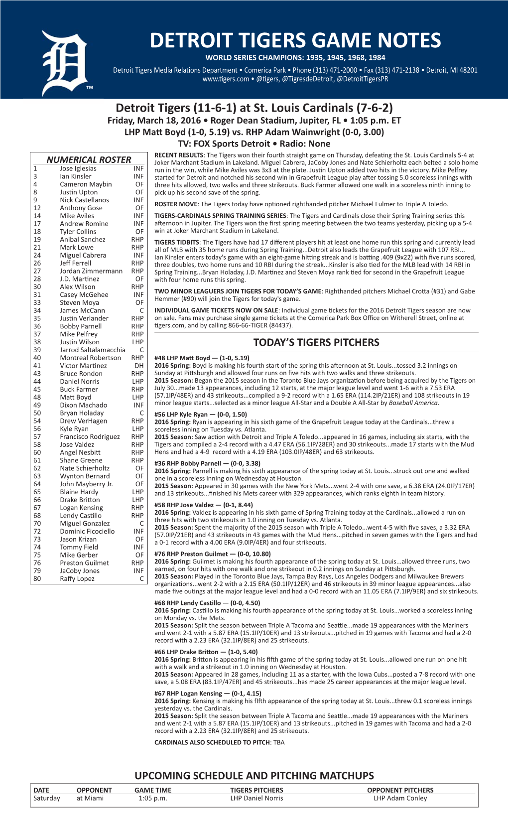 Tigers Notes 3-18-16.Indd