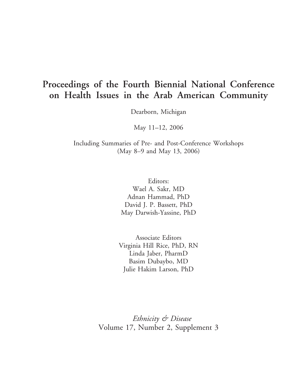 Proceedings of the Fourth Biennial National Conference on Health Issues in the Arab American Community
