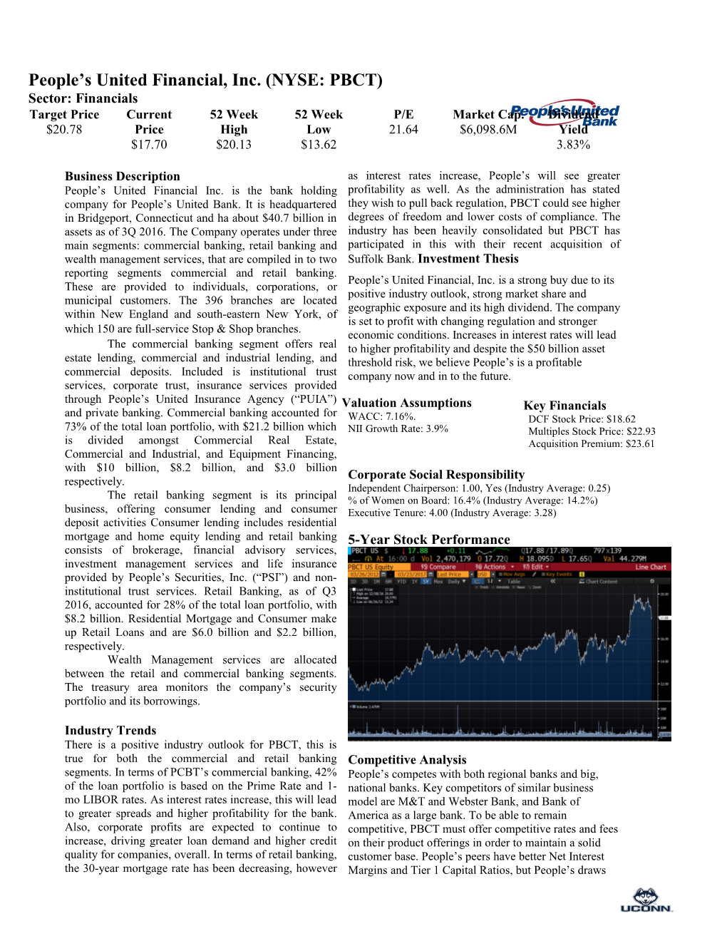 People S United Financial, Inc. (NYSE: PBCT) Sector: Financials Target Price $20.78