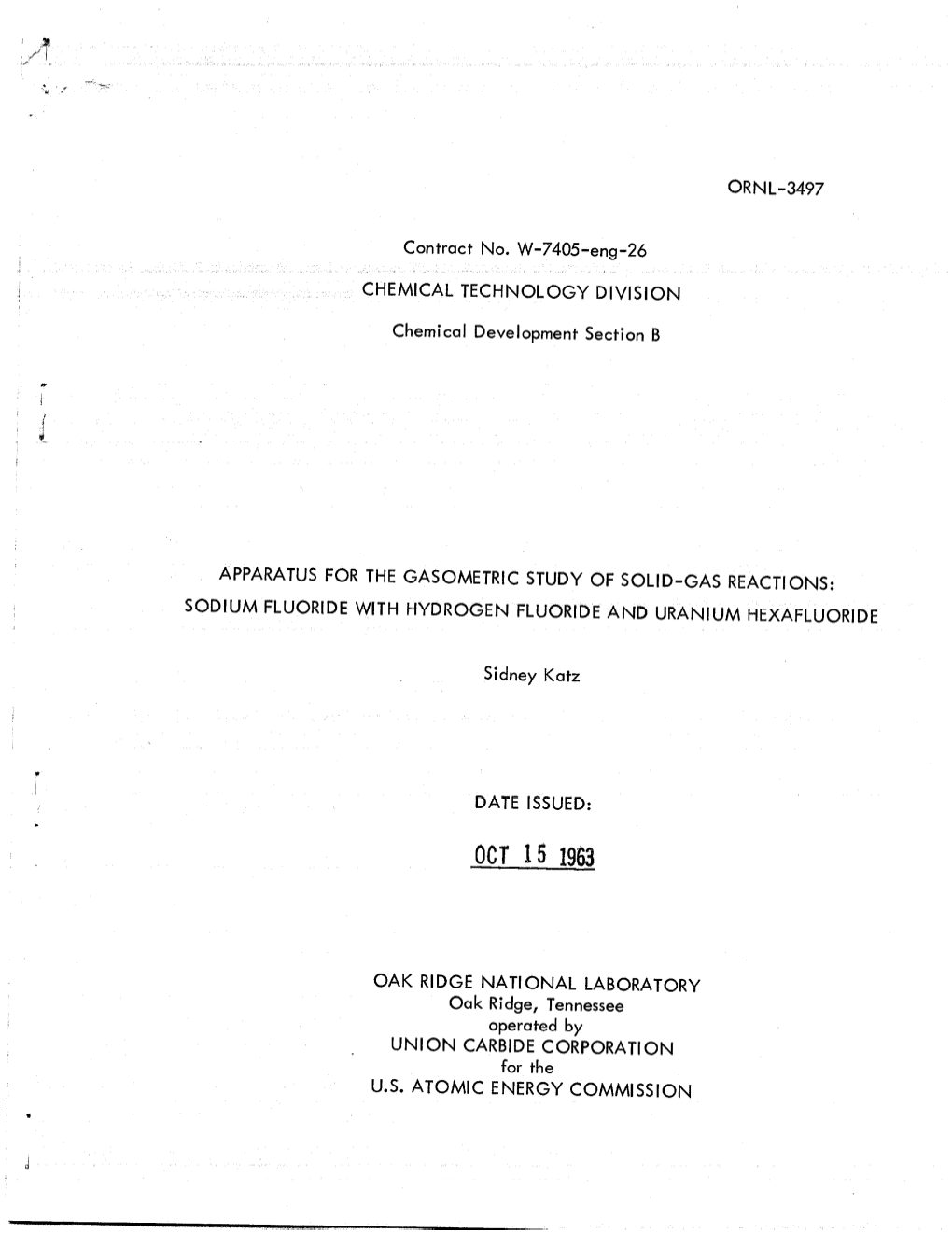 ORNL-3497 Contract No. W-7405-Eng-26 CHEMICAL