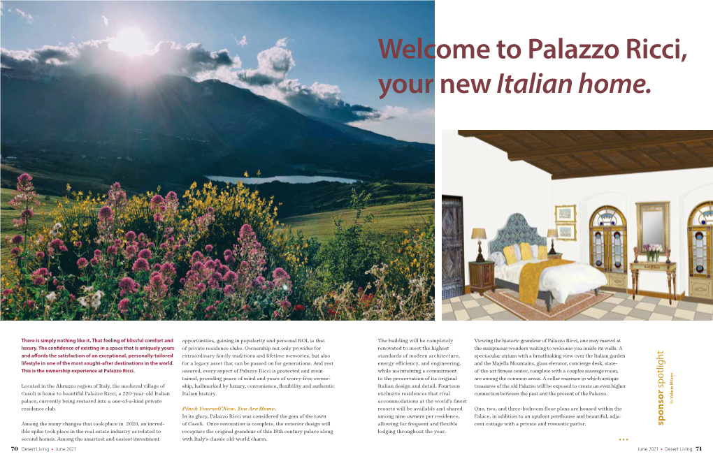 Palazzo Ricci Private Residence Club Featured in Desert Living Magazine