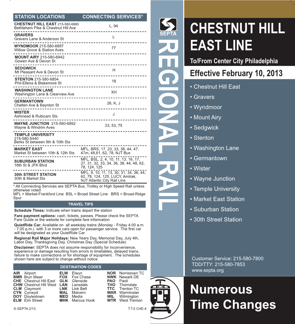 Chestnut Hill East Line Public Timetable Layout 12