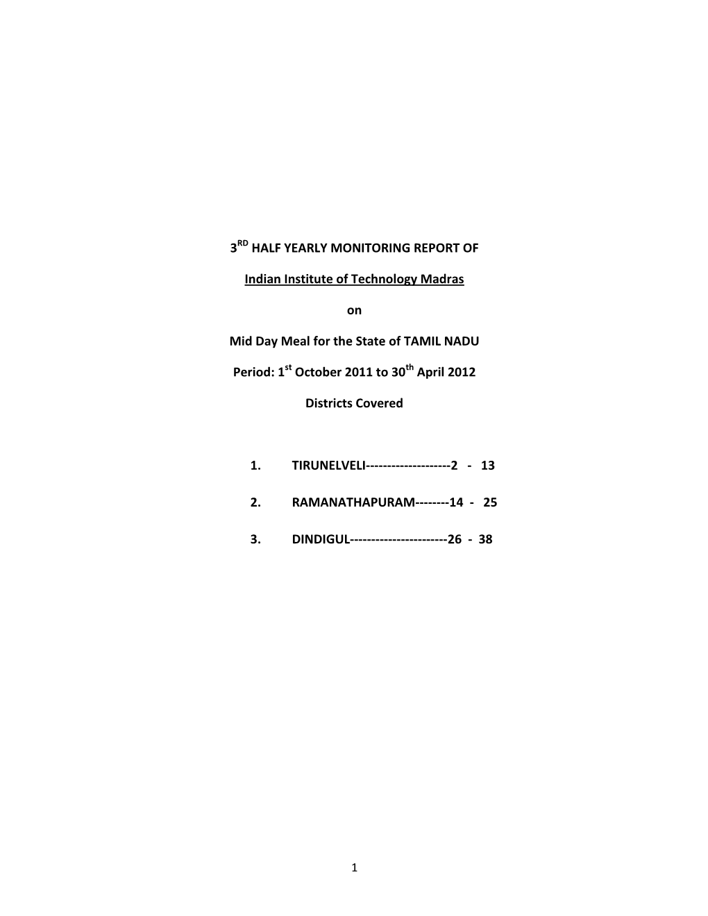 3RD HALF YEARLY MONITORING REPORT of Indian Institute Of