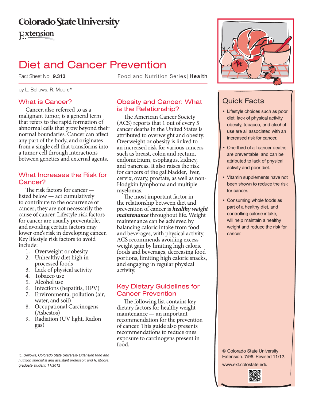 Diet and Cancer Prevention Fact Sheet No