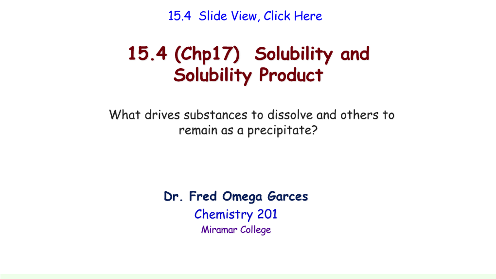 15.4 (Chp17) Solubility and Solubility Product