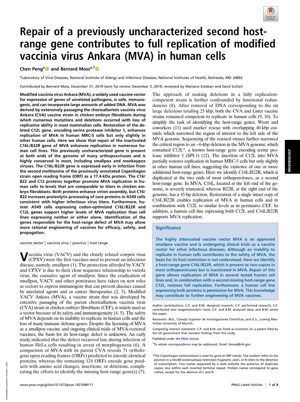 Range Gene Contributes to Full Replication of Modified Vaccinia Virus Ankara (MVA) in Human Cells