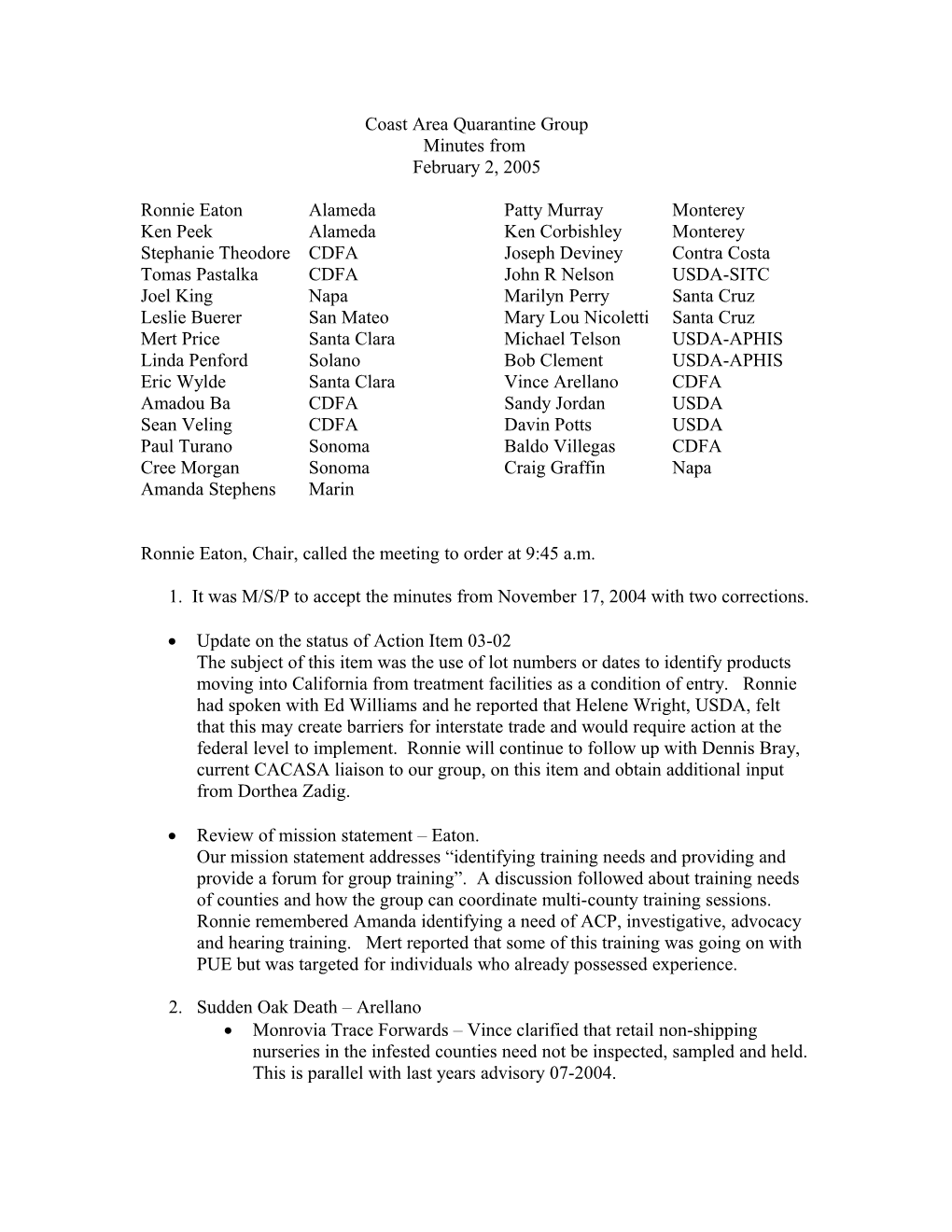 Coast Area Quarantine Group