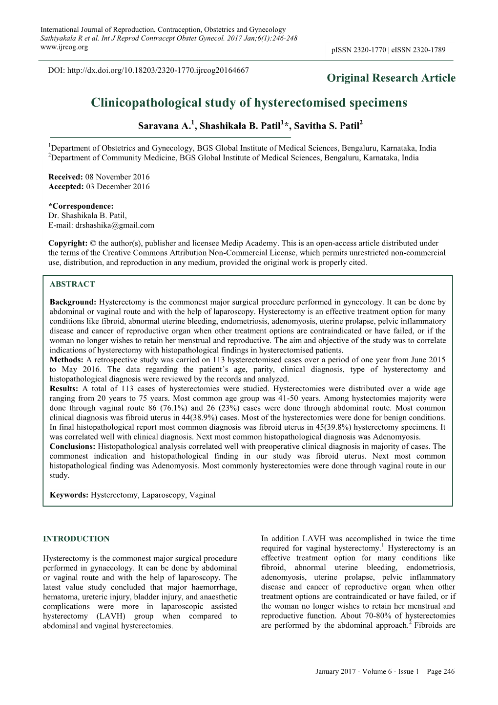 Clinicopathological Study of Hysterectomised Specimens