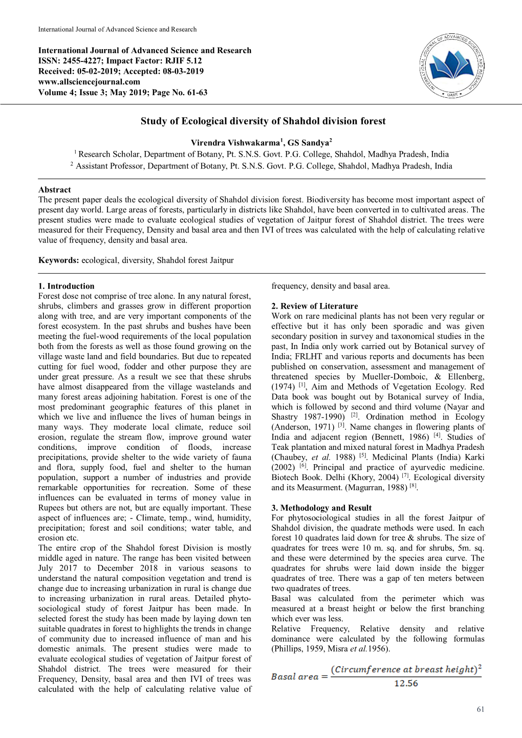 Study of Ecological Diversity of Shahdol Division Forest