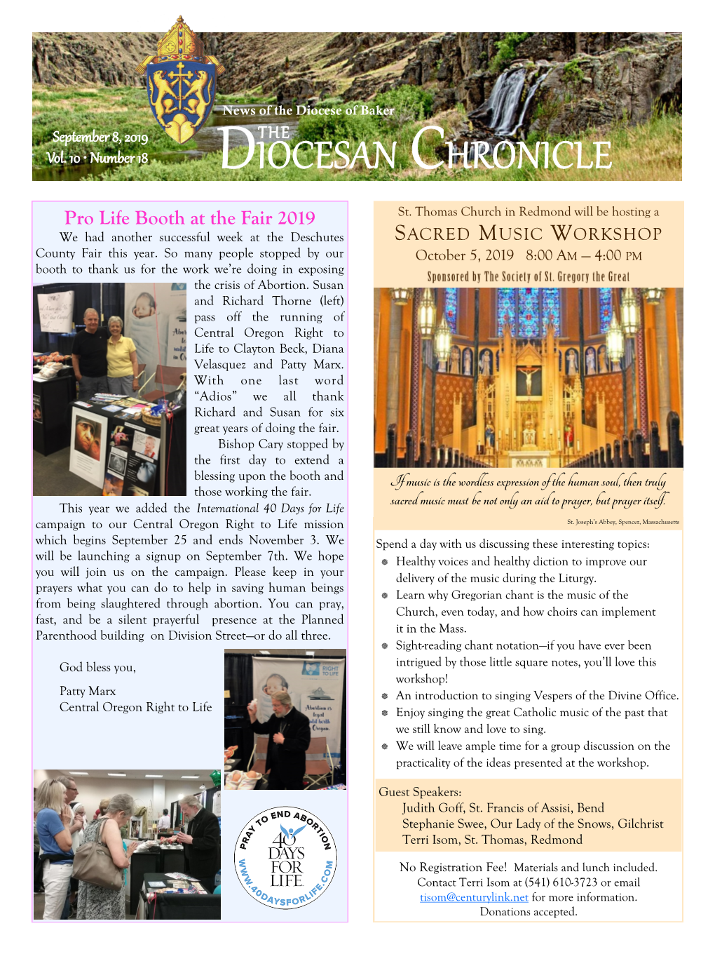 DIOCESAN CHRONICLE Pro Life Booth at the Fair 2019 St