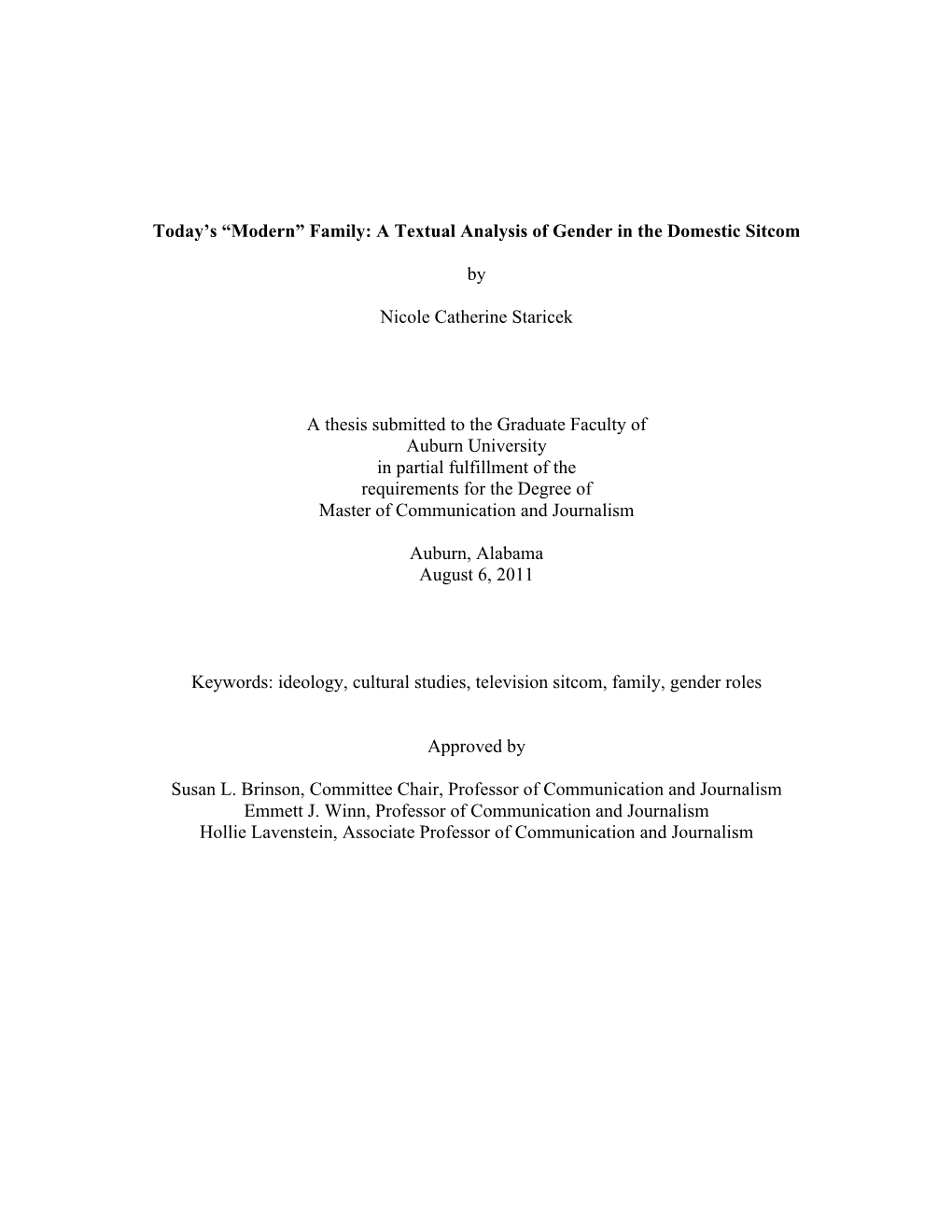 “Modern” Family: a Textual Analysis of Gender in the Domestic Sitcom