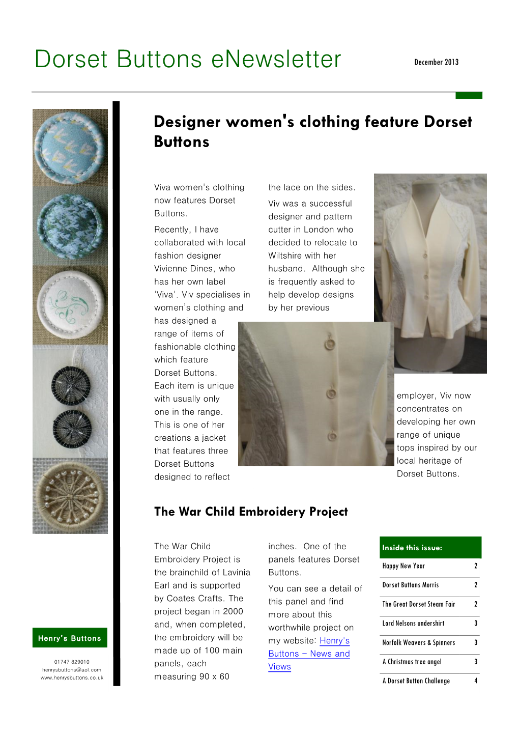 Dorset Buttons Enewsletter December 2013