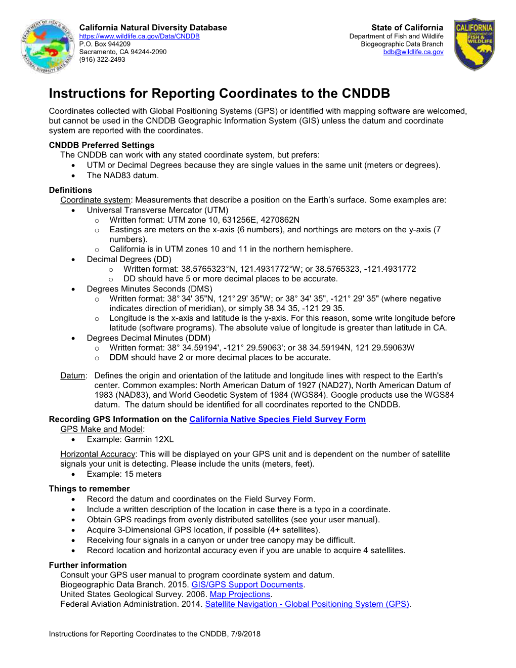 Instructions for Reporting Coordinates to the CNDDB