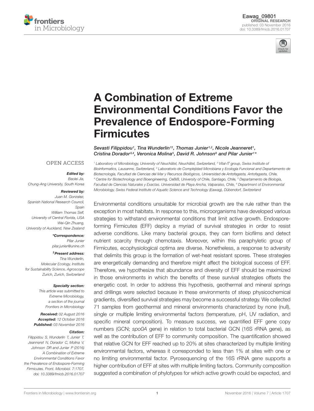 A Combination of Extreme Environmental Conditions Favor the Prevalence of Endospore-Forming Firmicutes