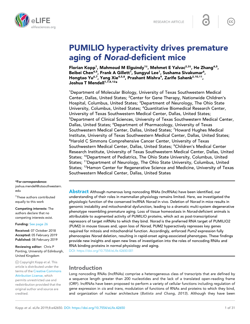 PUMILIO Hyperactivity Drives Premature Aging of Norad-Deficient