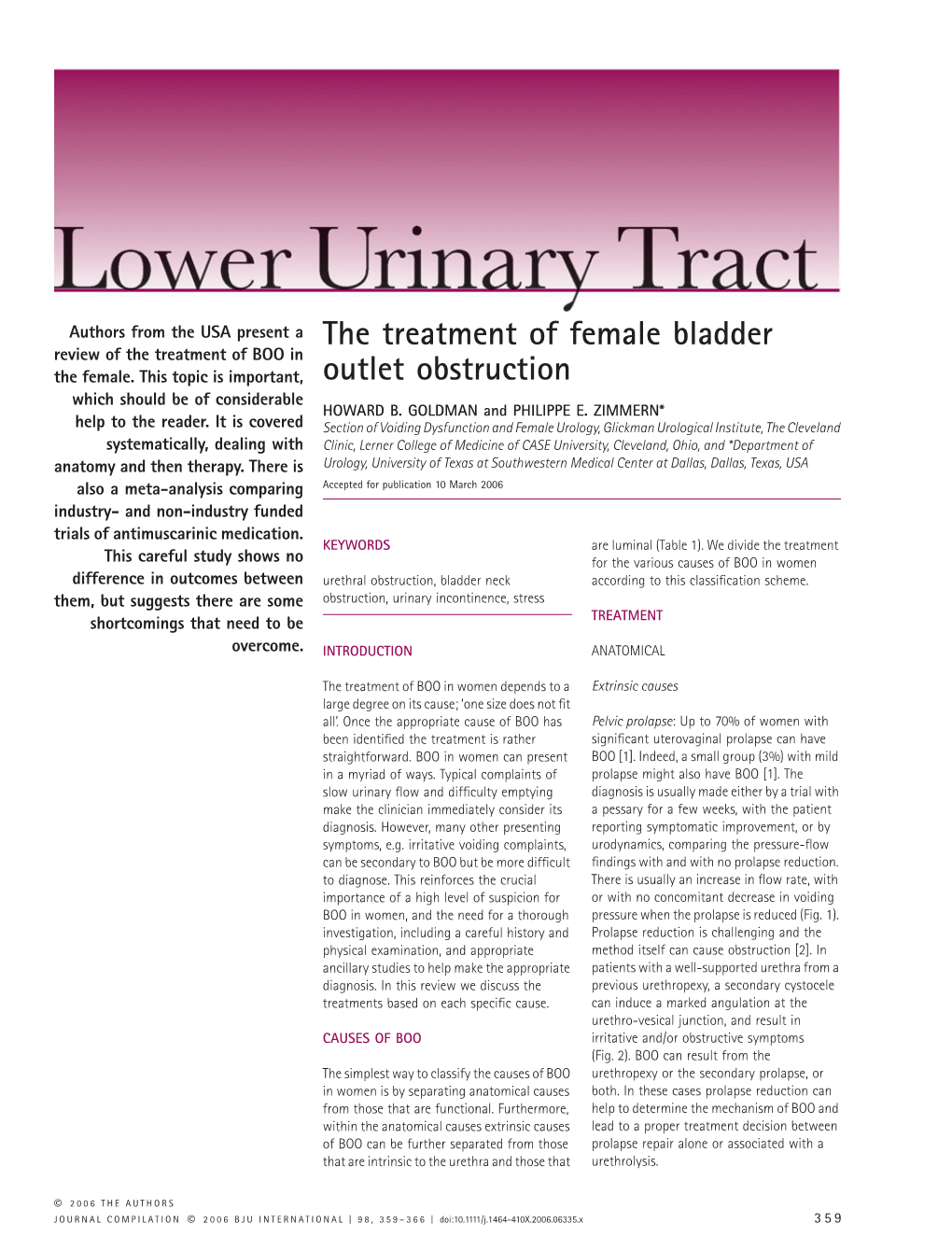 The Treatment of Female Bladder Outlet Obstruction