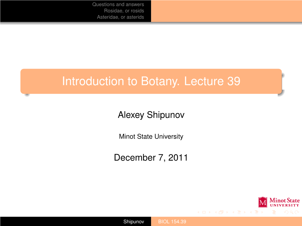 Introduction to Botany. Lecture 39