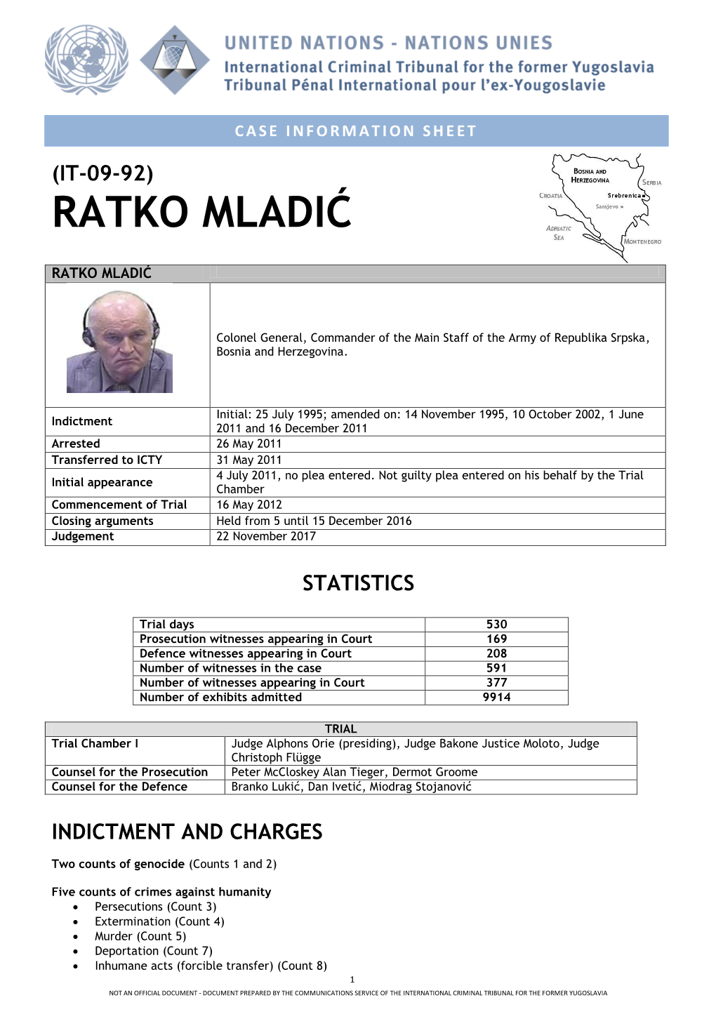 Mladic Case Took Place on 22 November 2017 at 10:00 in Courtroom I of the Tribunal