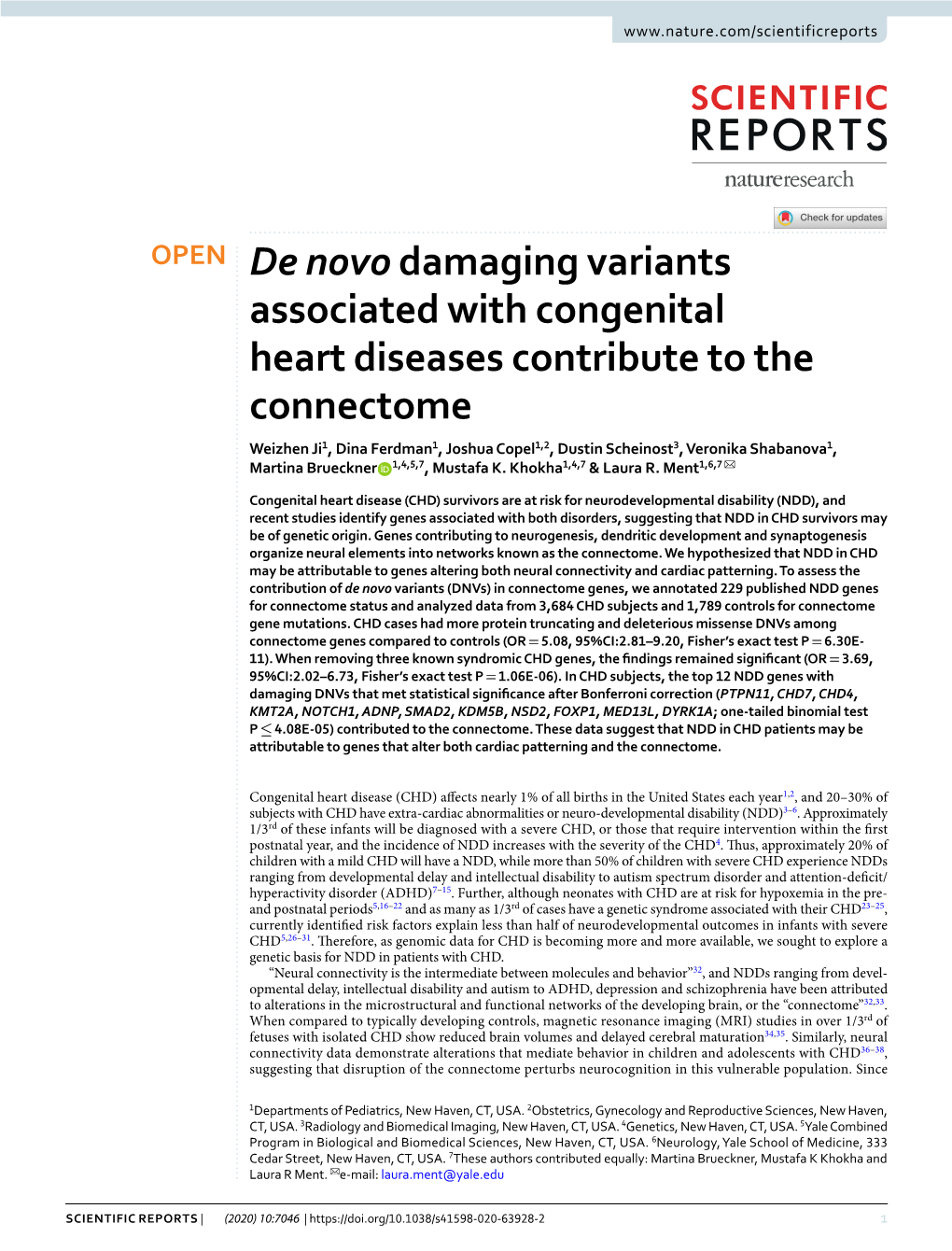 De Novodamaging Variants Associated with Congenital Heart Diseases