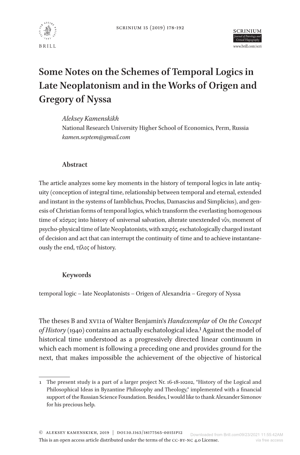 Some Notes on the Schemes of Temporal Logics in Late Neoplatonism and in the Works of Origen and Gregory of Nyssa