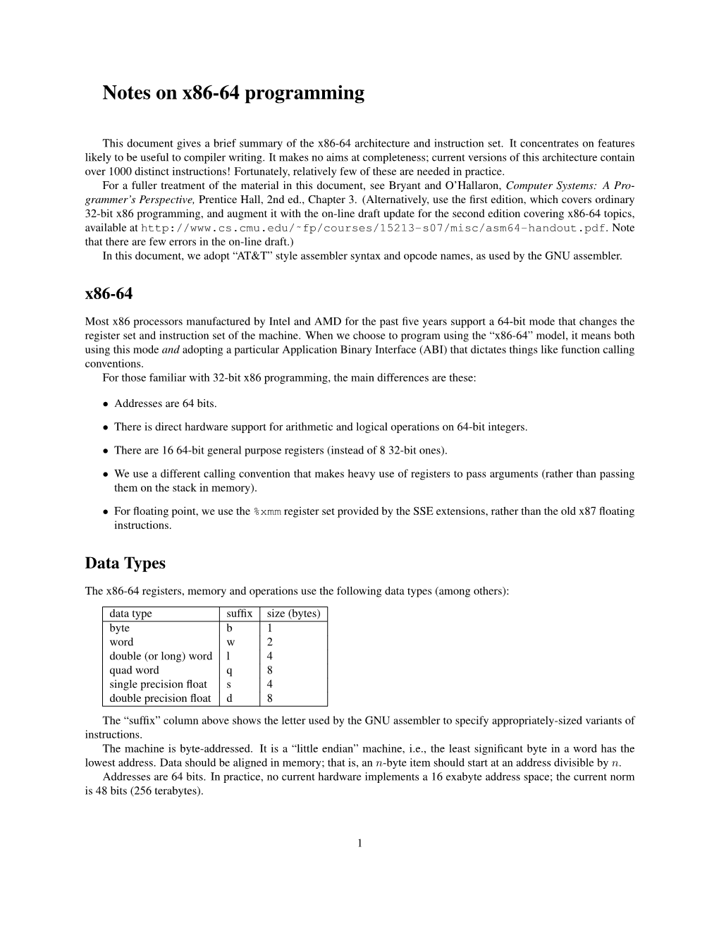 Notes on X86-64 Programming