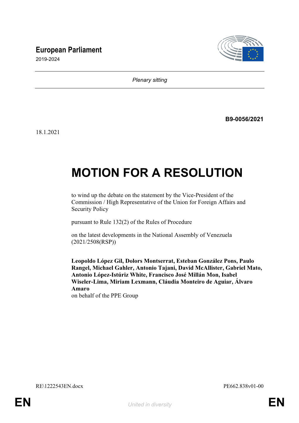 En En Motion for a Resolution