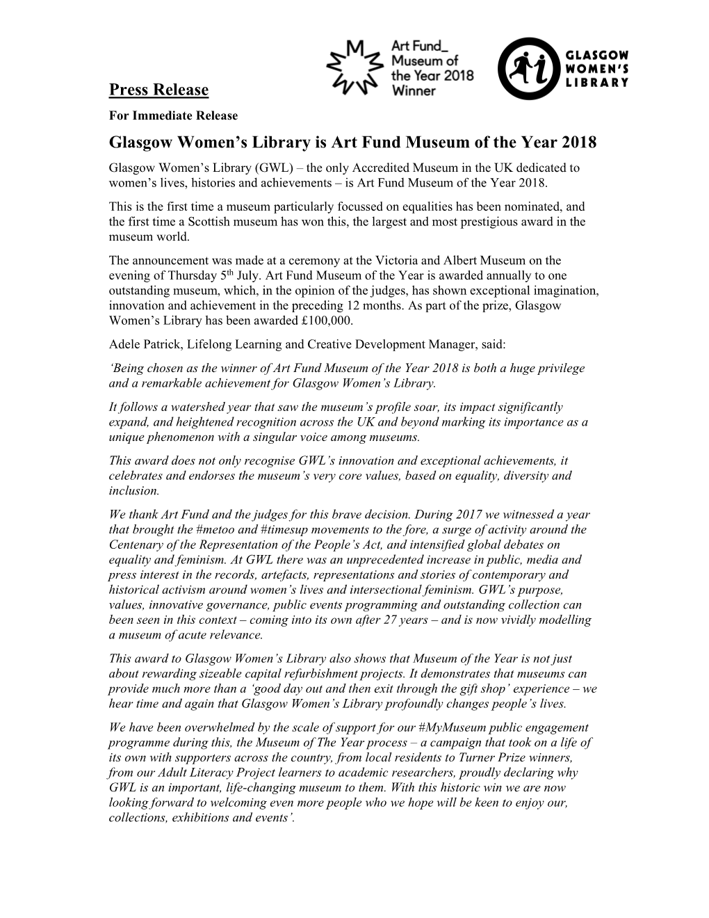 Glasgow Women's Library Is Art Fund Museum of the Year 2018