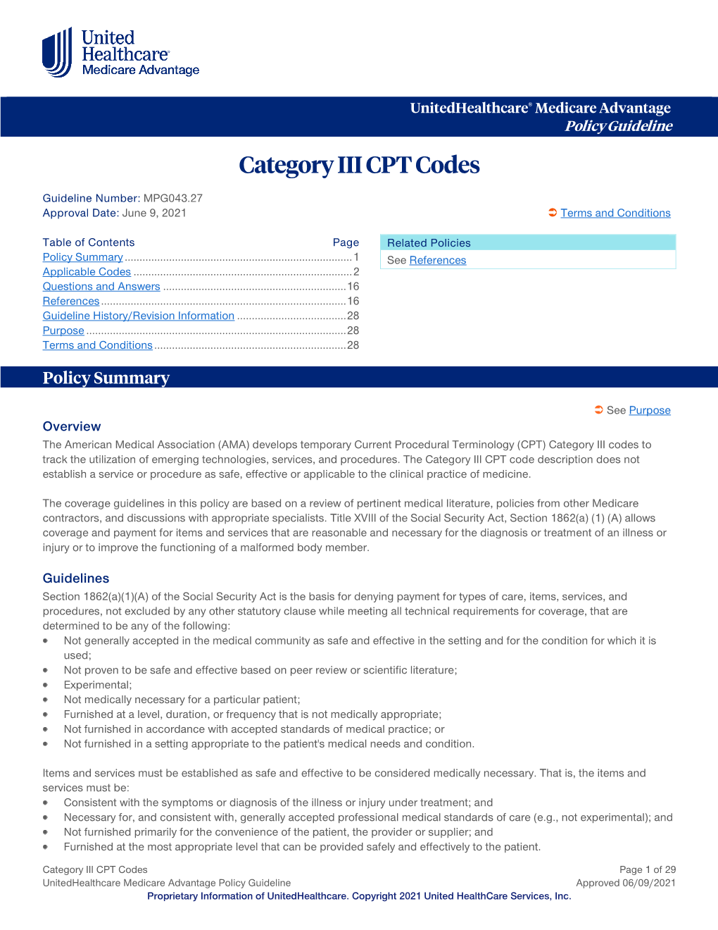 Category III CPT Codes – Medicare Advantage Policy Guideline