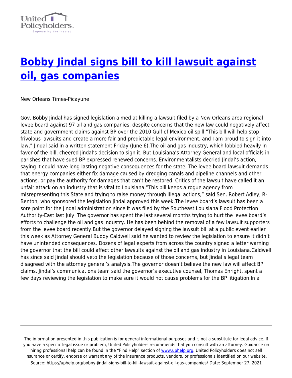 Bobby Jindal Signs Bill to Kill Lawsuit Against Oil, Gas Companies