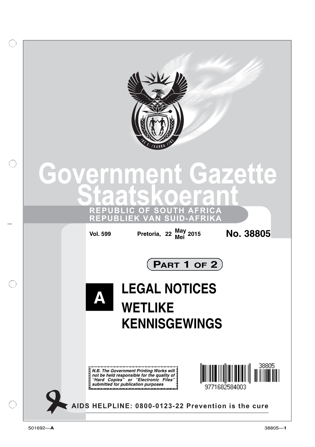 Government Gazette Staatskoerant REPUBLIC of SOUTH AFRICA REPUBLIEK VAN SUID-AFRIKA May Vol