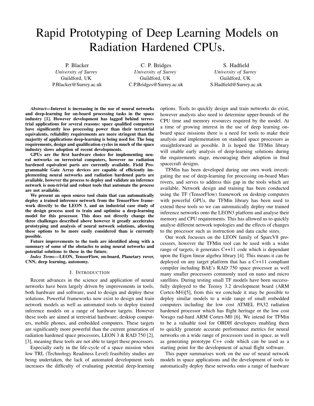Rapid Prototyping of Deep Learning Models on Radiation Hardened Cpus
