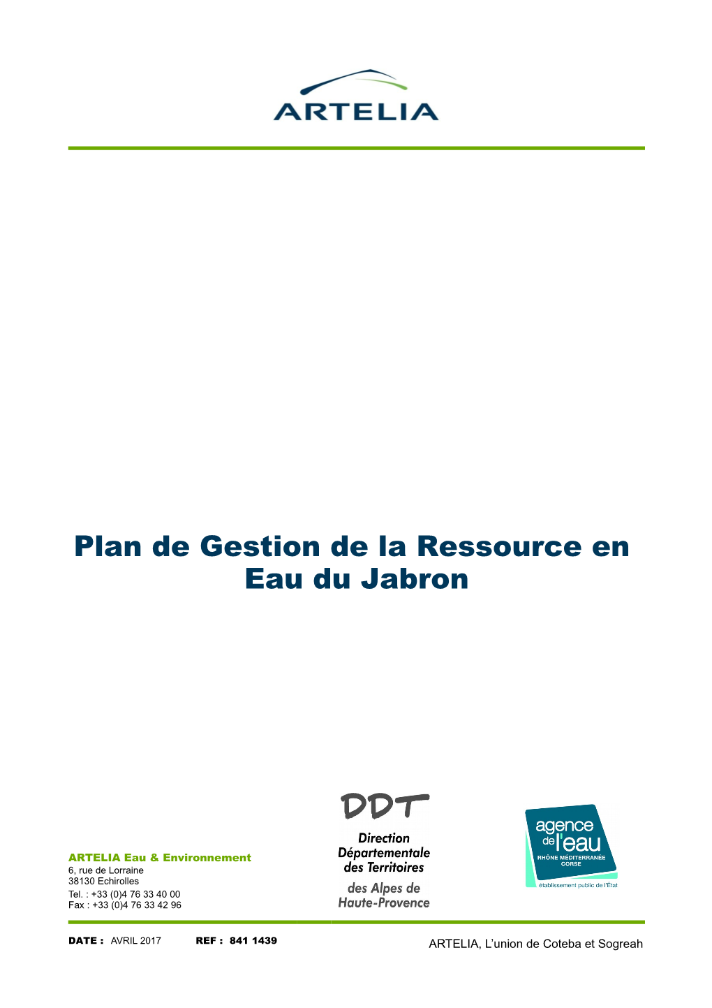 Plan De Gestion De La Ressource En Eau Du Jabron