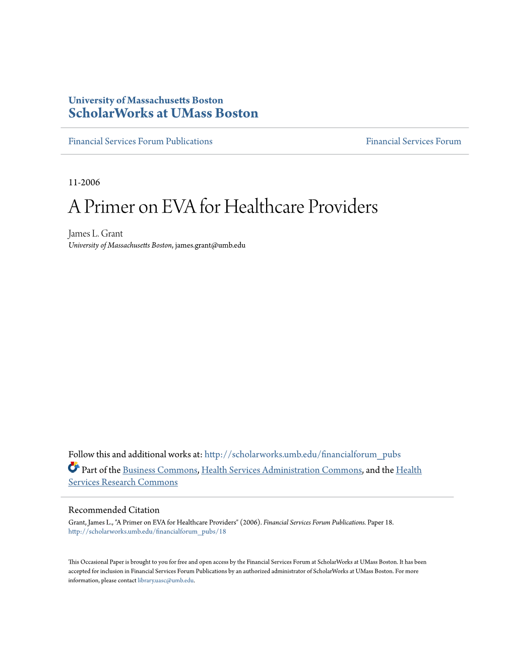 A Primer on EVA for Healthcare Providers James L