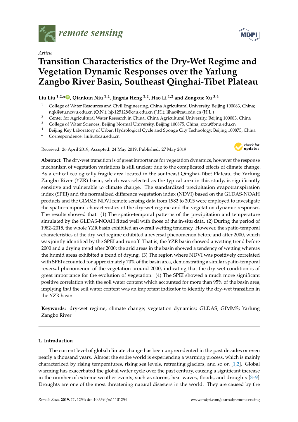 Transition Characteristics of the Dry-Wet Regime and Vegetation Dynamic Responses Over the Yarlung Zangbo River Basin, Southeast Qinghai-Tibet Plateau