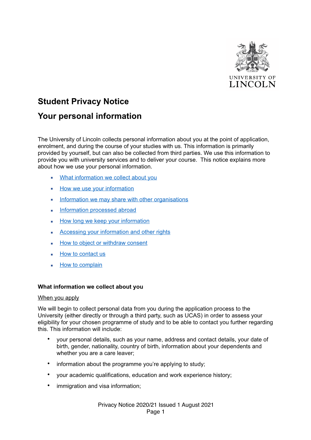 Student Privacy Notice Your Personal Information