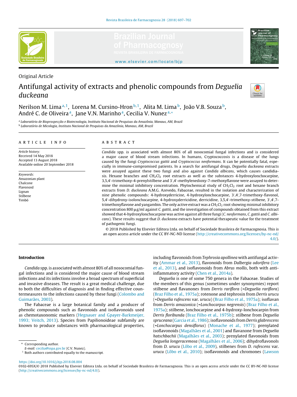 Antifungal Activity of Extracts and Phenolic Compounds from Deguelia Duckeana