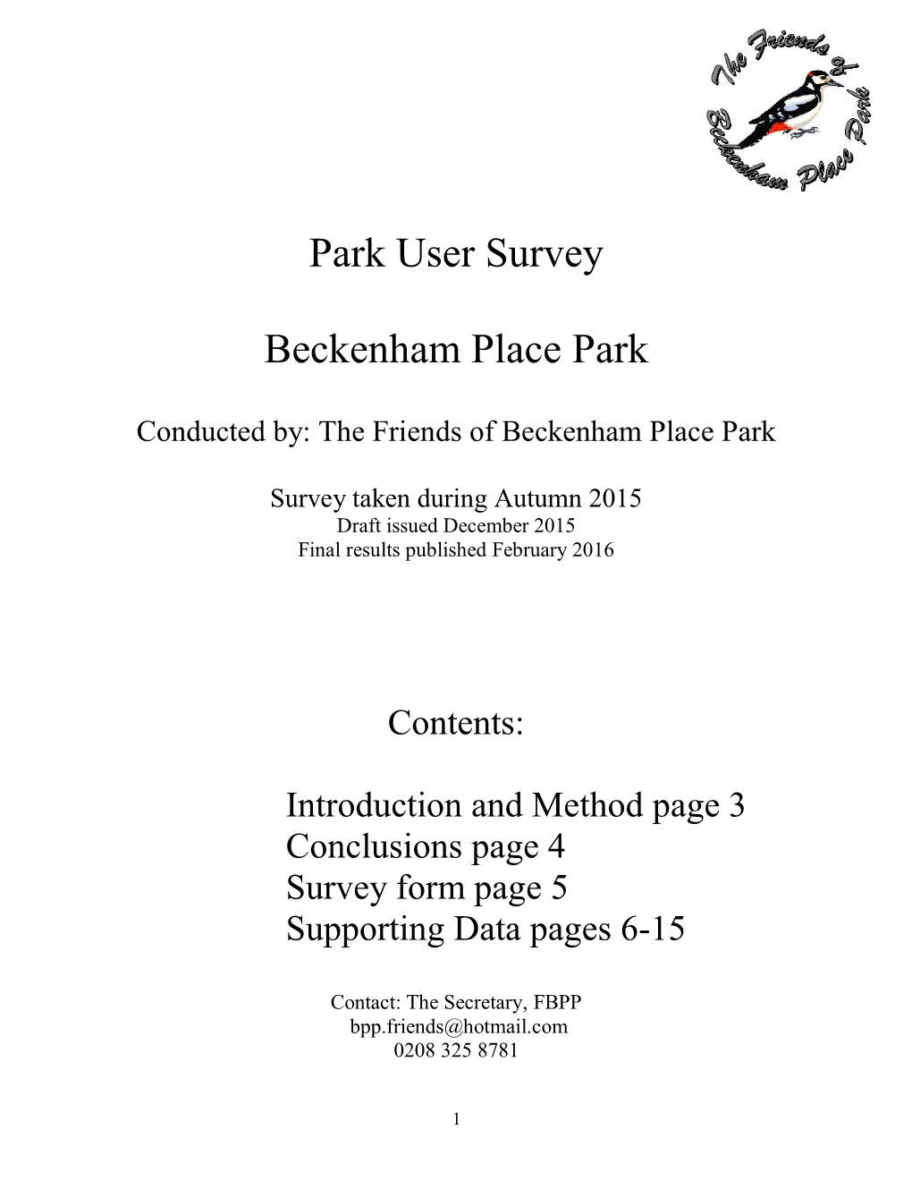 Park User Survey Beckenham Place Park