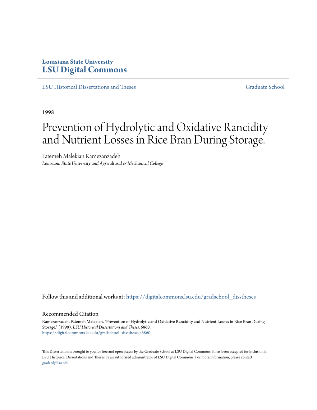 Prevention of Hydrolytic and Oxidative Rancidity and Nutrient Losses in Rice Bran During Storage